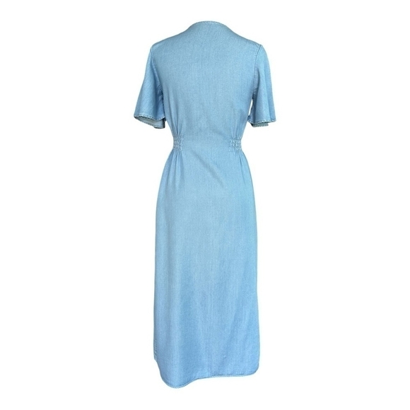 Women Dress ZARA Denim Blue Button Down Comfortable Fit Chambray Midi Robe Dress - Picture 7 of 10